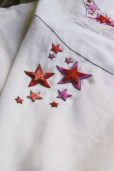 Starseed, Shades of Pink On Off White Linen