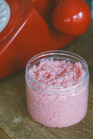 (Product Of The Month) Sugar & Himalayan Sea Salt Scrub, In Rose & Cardamom (gentle exfoliation, extra sensitive skin, dry)