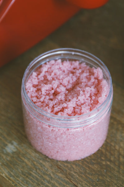 (Product Of The Month) Sugar & Himalayan Sea Salt Scrub, In Rose & Cardamom (gentle exfoliation, extra sensitive skin, dry)