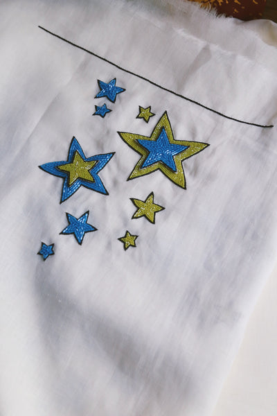 Starseed, Blue On Off White Linen