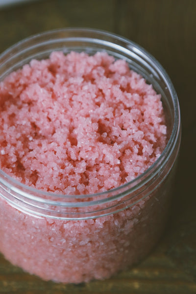 (Product Of The Month) Sugar & Himalayan Sea Salt Scrub, In Rose & Cardamom (gentle exfoliation, extra sensitive skin, dry)