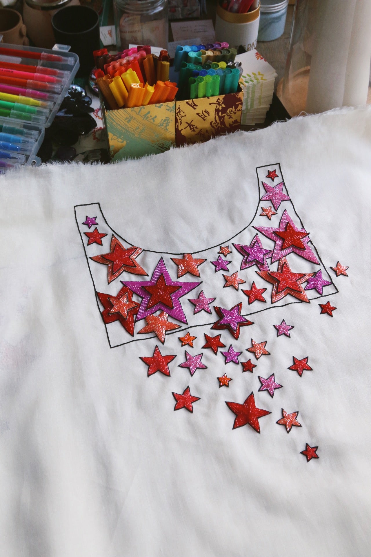 Starseed, Shades of Pink On Off White Linen, delivery within 3 days