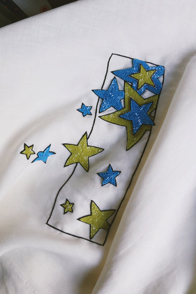 Starseed, Blue On Off White Linen, delivery within 3 days