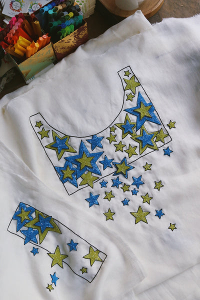 Starseed, Blue On Off White Linen, delivery within 3 days