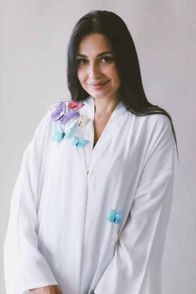 Butterfly Abaya, loose fit, White