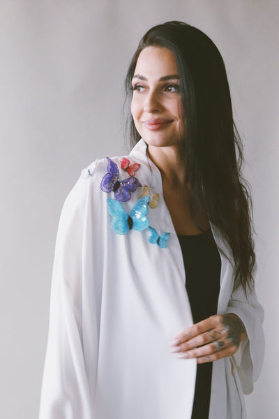Butterfly Abaya, loose fit, White
