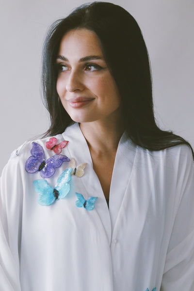 Butterfly Abaya, loose fit, White