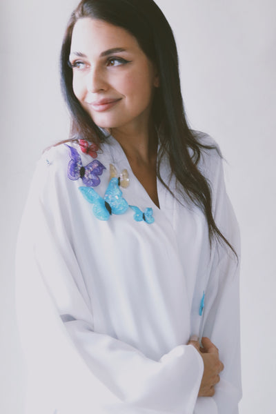 Butterfly Abaya, loose fit, White