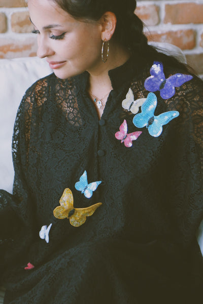 Sparkly Butterflies Kaftan, Black Lace