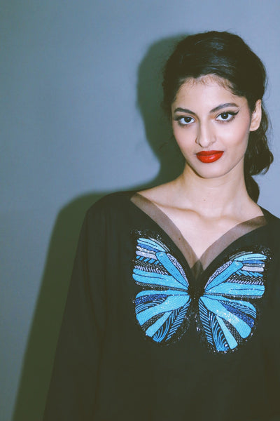 The Butterfly Collection: The Blue Morpho Kaftan, In Off White, delivery within 3 days