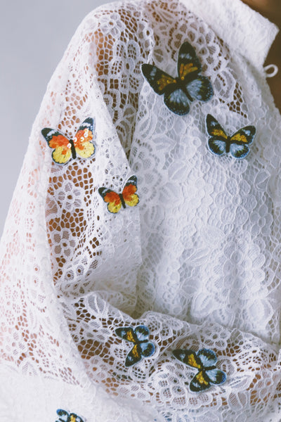 A Garden Of Butterflies Kaftan, in Off White Lace (length 56inch)