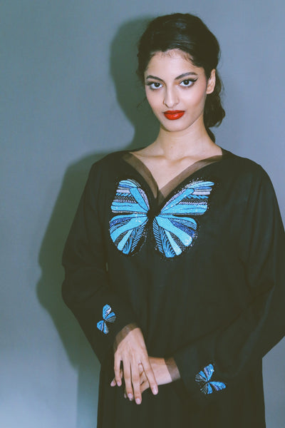 The Butterfly Collection: The Blue Morpho Kaftan, In Black