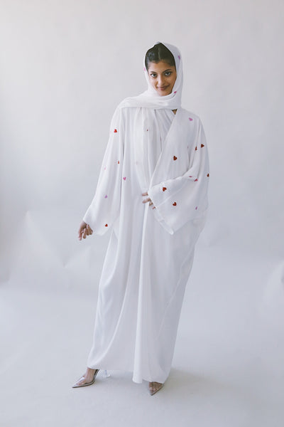 Hearts Abaya, White