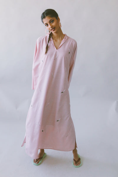 Lavender Kaftan in Pink, Silk/ Cotton Mix