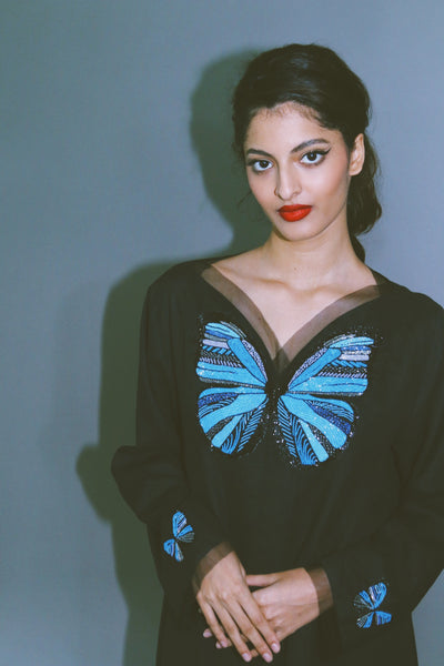 The Butterfly Collection: The Blue Morpho Kaftan, In Black