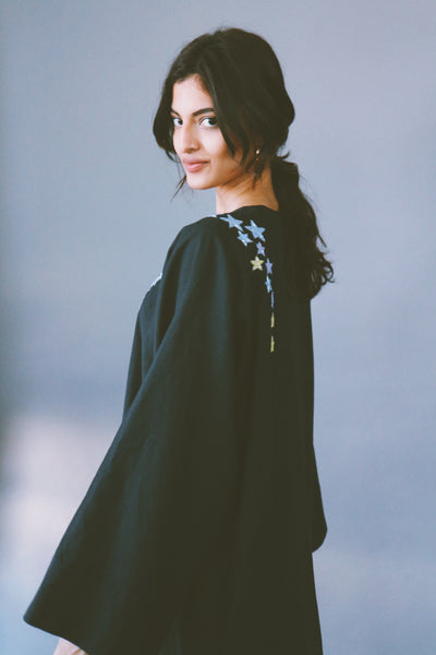 Dancing Stars Abaya, Colorful Embroidery On Black