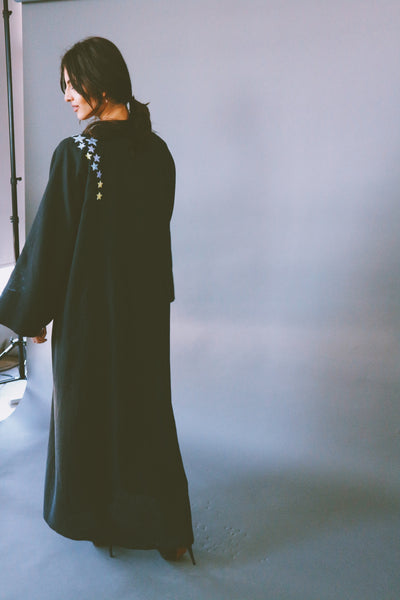 Dancing Stars Abaya, Colorful Embroidery On Black