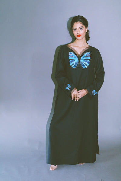 The Butterfly Collection: The Blue Morpho Kaftan, In Black