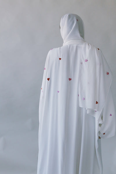 Hearts Abaya, White