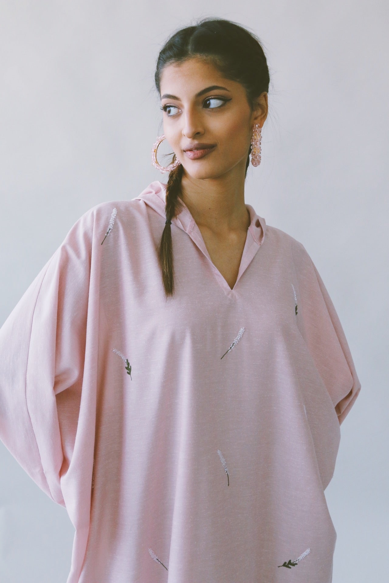 Lavender Kaftan in Pink, Silk/ Cotton Mix