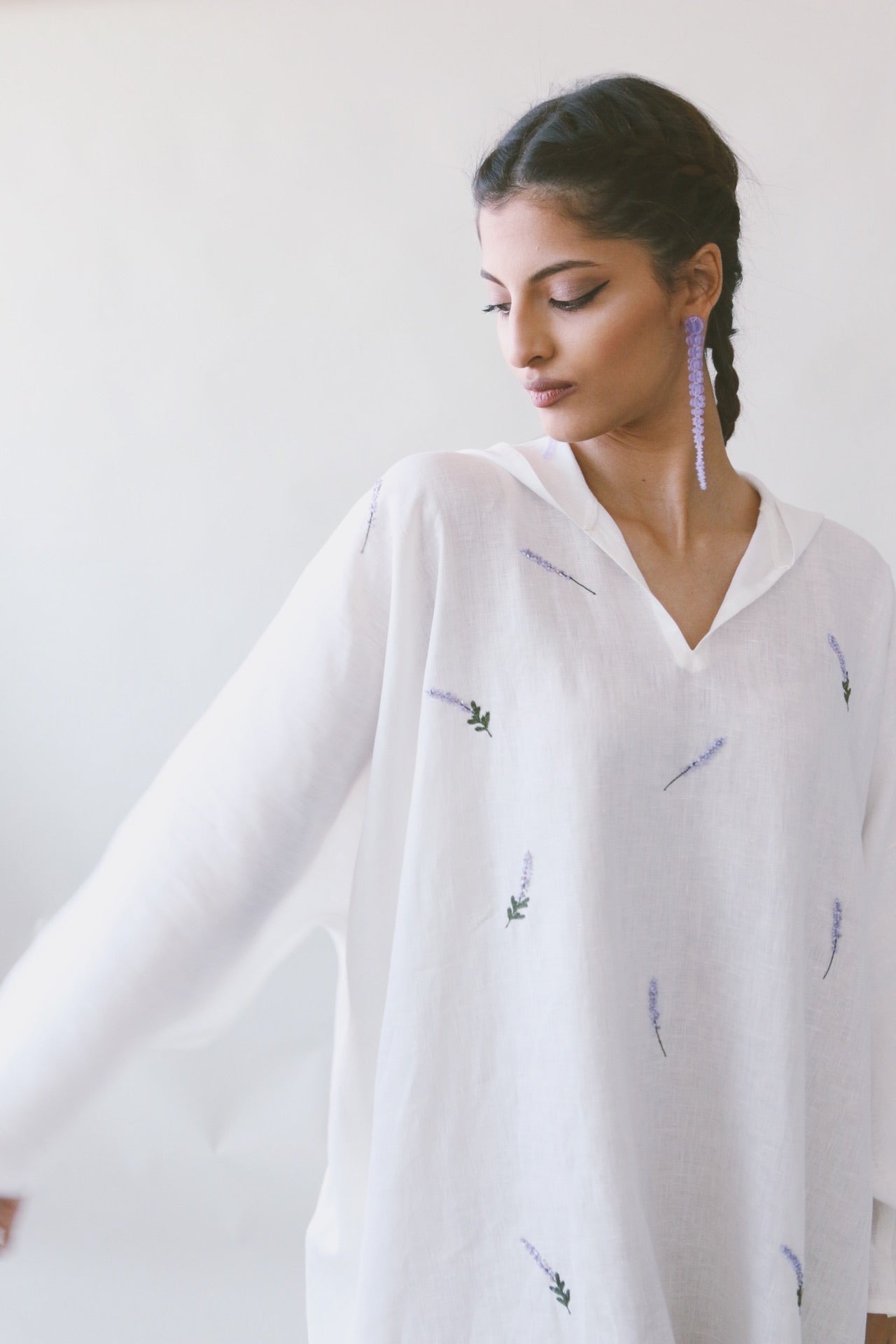 Lavender Kaftan in Off White Linen