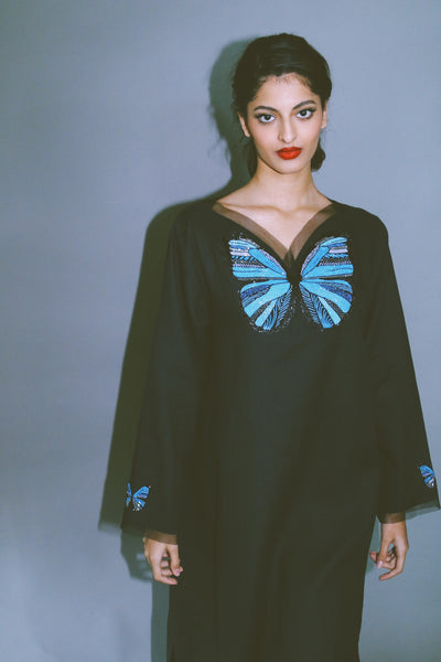 The Butterfly Collection: The Blue Morpho Kaftan, In Black