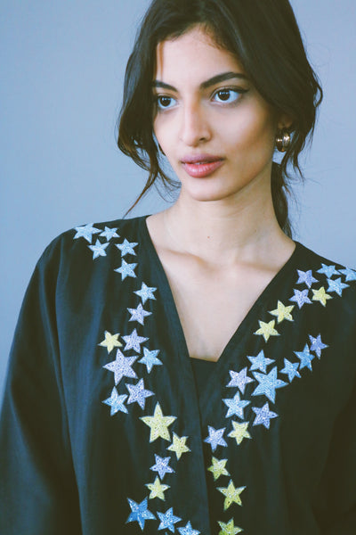 Dancing Stars Abaya, Colorful Embroidery On Black