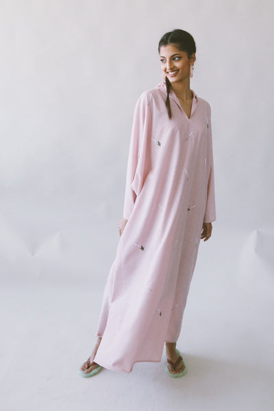 Lavender Kaftan in Pink, Silk/ Cotton Mix
