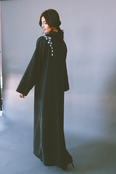 Dancing Stars Abaya, Colorful Embroidery On Black