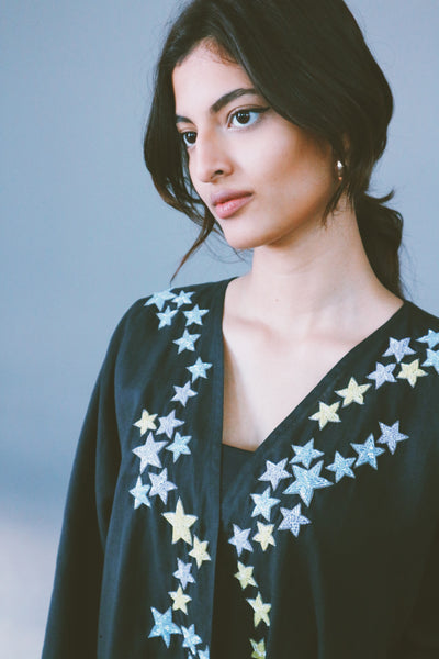 Dancing Stars Abaya, Colorful Embroidery On Black