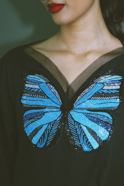 The Butterfly Collection: The Blue Morpho Kaftan, In Black