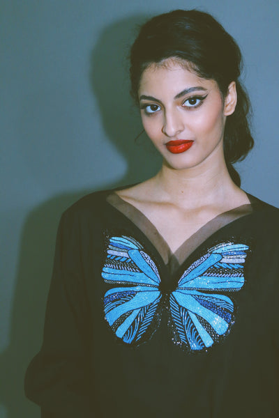 The Butterfly Collection: The Blue Morpho Kaftan, In Black