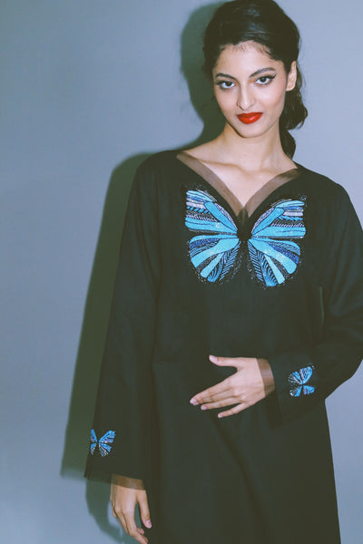 The Butterfly Collection: The Blue Morpho Kaftan, In Black