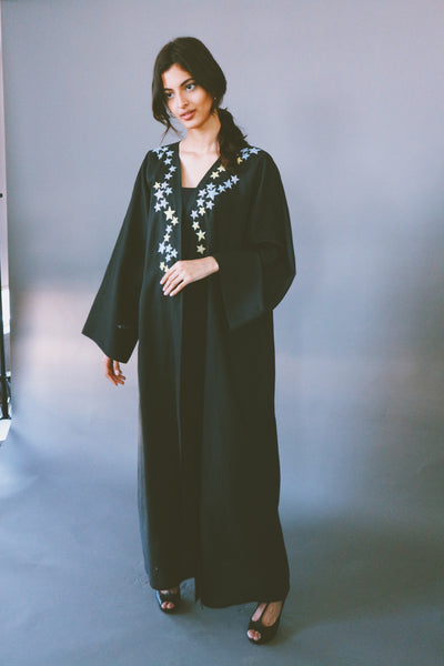 Dancing Stars Abaya, Colorful Embroidery On Black