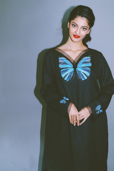 The Butterfly Collection: The Blue Morpho Kaftan, In Black