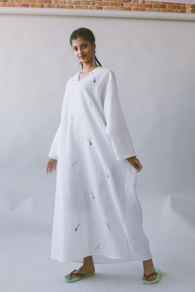 Lavender Kaftan in Off White Linen