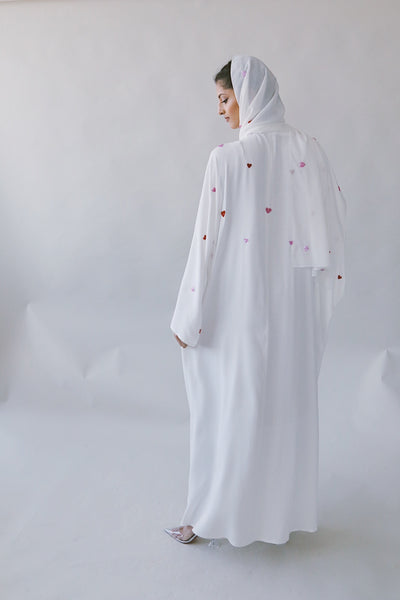 Hearts Abaya, White