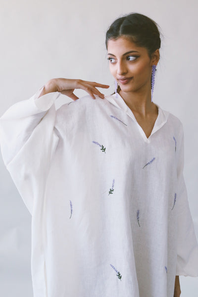 Lavender Kaftan in Off White Linen