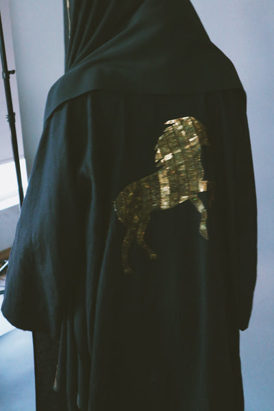 Our Spirit Animals, Horses , Gold Embroidery On Black
