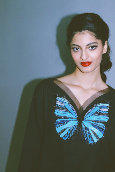 The Butterfly Collection: The Blue Morpho Kaftan, In Black