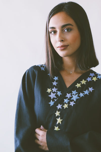 Dancing Stars Abaya, Colorful Embroidery On Black