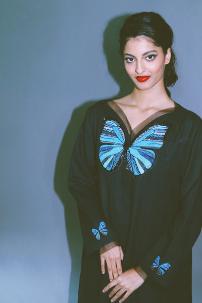 The Butterfly Collection: The Blue Morpho Kaftan, In Black