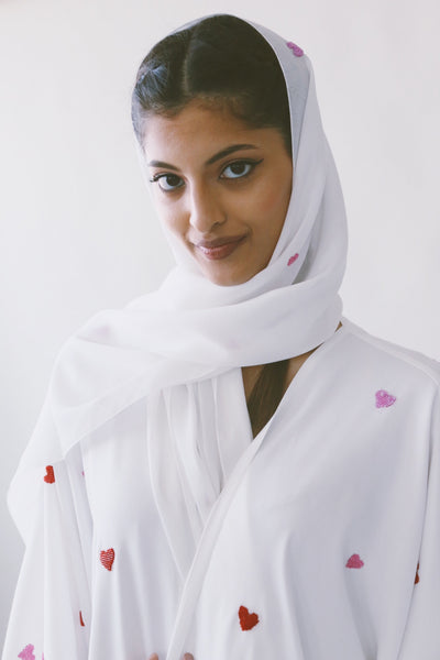 Hearts Abaya, White