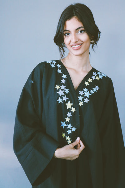 Dancing Stars Abaya, Colorful Embroidery On Black