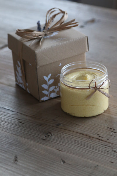 Whipped Soap Scrub, Turmeric & Chamomile (gentle exfoliation, mild acne, all skin types)