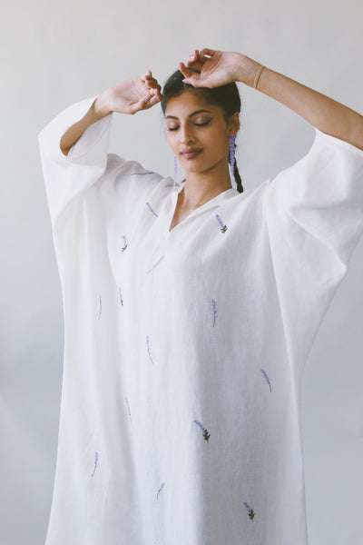 Lavender Kaftan in Off White Linen