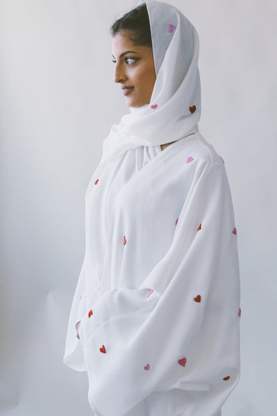 Hearts Abaya, White