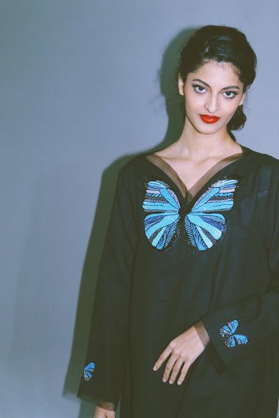 The Butterfly Collection: The Blue Morpho Kaftan, In Black