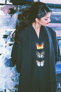 The Butterfly Collection: Orange & Brown Butterflies Abaya, Loose Fit, In Black