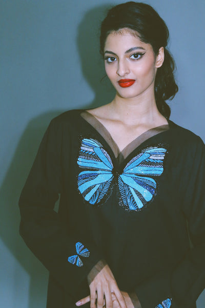 The Butterfly Collection: The Blue Morpho Kaftan, In Black